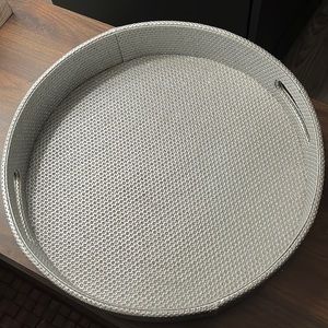 14” Silver Fabric Covered Serving Tray